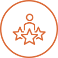 Icon of a person with three stars indicating professional excellence or senior status