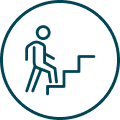 Icon of a person walking up stairs representing the beginning of career growth