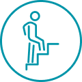 Icon of a person ascending stairs symbolizing advancement in career